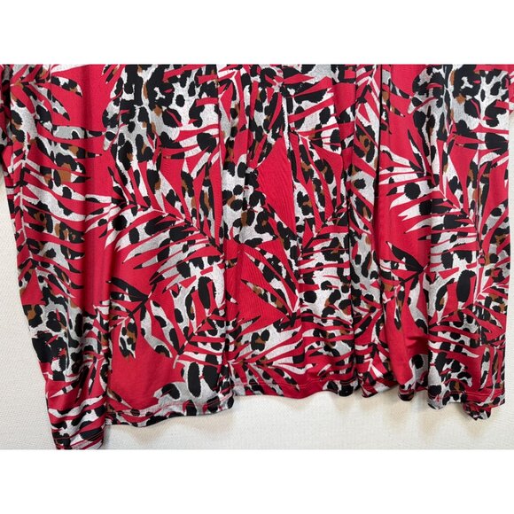 Links Womens Tunic Blouse Top Plus Size 3X Red Animal Print 3/4 Sleeves Retro - Picture 8 of 13